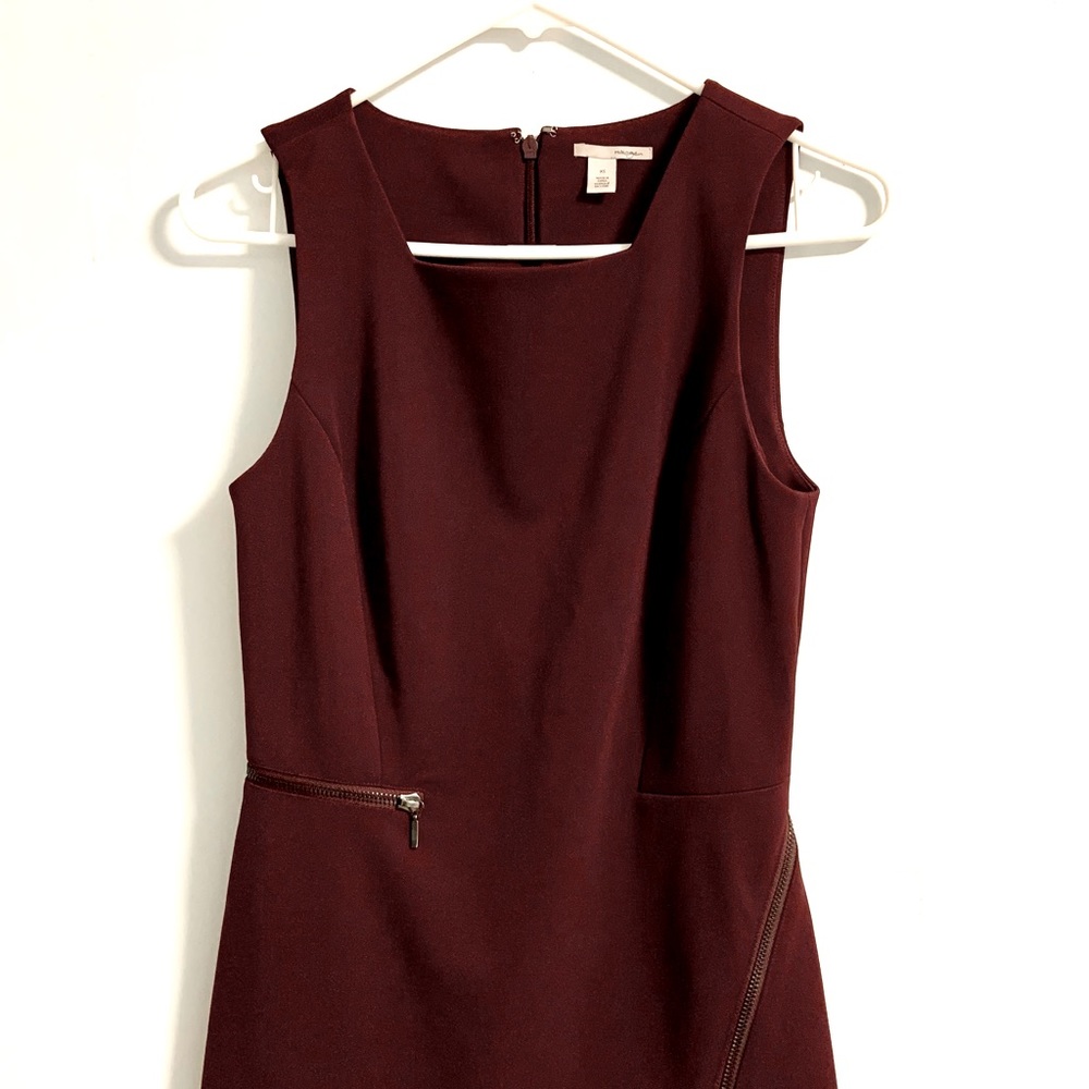 Burgundy Top and Pencil Skirt Business Attire with Zippers